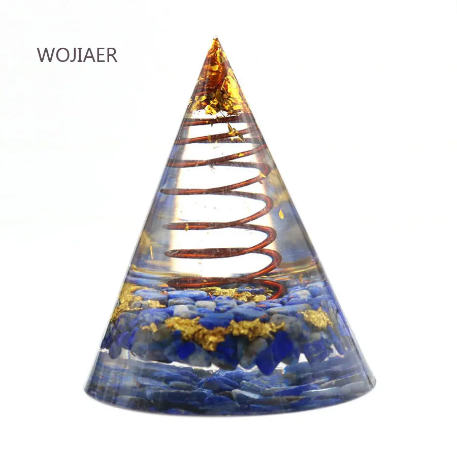 

WOJIAER 5pcs Natural Crystal Gravel Copper Wire Stone Ogan Energy Cone Ornaments Resin Home Office Feng Shui Ornaments ZBM179
