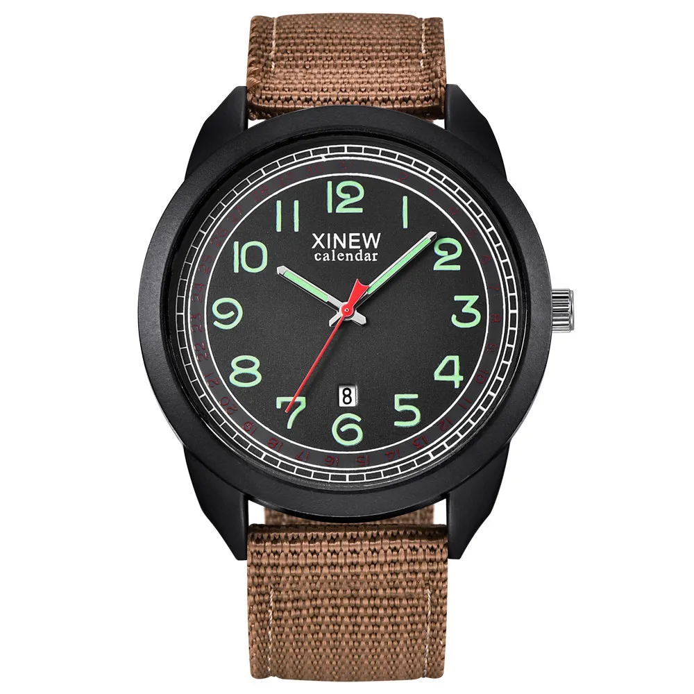 Fashionable casual XINEW Nylon Strap Simple Calendar Luminous Dial Outdoor Men's Quartz Watch часы мужские наручные relojes