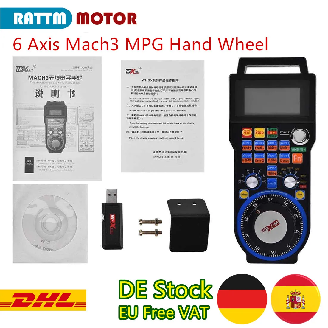 

Беспроводной пульт дистанционного управления с ЧПУ, 6 осей XHC Mach3 MPG, расстояние 40 метров, WHB04B-6