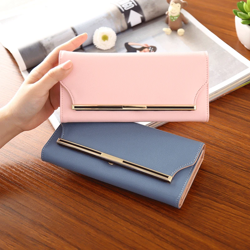 

2021 New Women's Long Wallet Simple Soft Leather Concealed Buckle Multi-card Slot Large Capacity Well-designed Women's Wallet