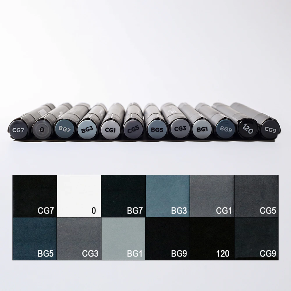 

12pcs STA Cool Grey Grayscale Dual Tip Alcohol Marker Pens Professional Sketching Pens For Drawing Face Portrait Comic Books