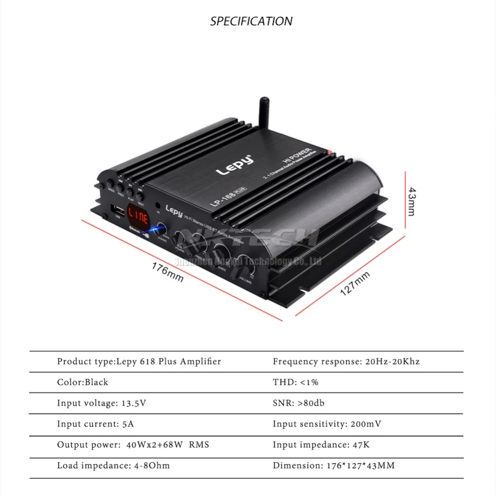 Lepy LP-168 Plus цифровой стерео аудио усилитель мощности HiFi Автомобильный плеер Bluetooth 2,1 канал IR 2x45 Вт 1x68 Вт USB MP3 MP4 DVD AMP