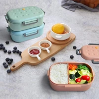 microwave lunch box wheat straw dinnerware food storage container children kids school office portable bento box lunch bag 4