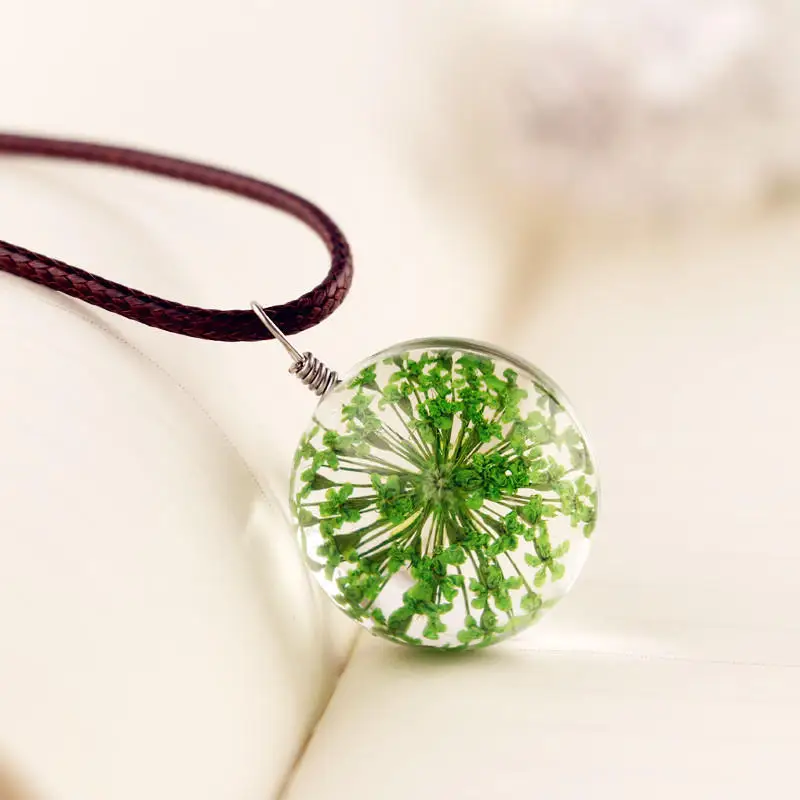 

Trendy Explosion Handmade Dandelion Dried Flower Necklace Plant Specimen Glass Ball Pendant Clavicle Chain Female