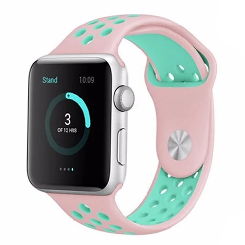 pink green Ремешок для apple watch 42 мм 38 мм силиконовый браслет correa iwatch 5 4 3 2 44 мм 40 мм спортивный браслет pulseira apple watch 4 аксессуары - Цвет ремешка: pink green