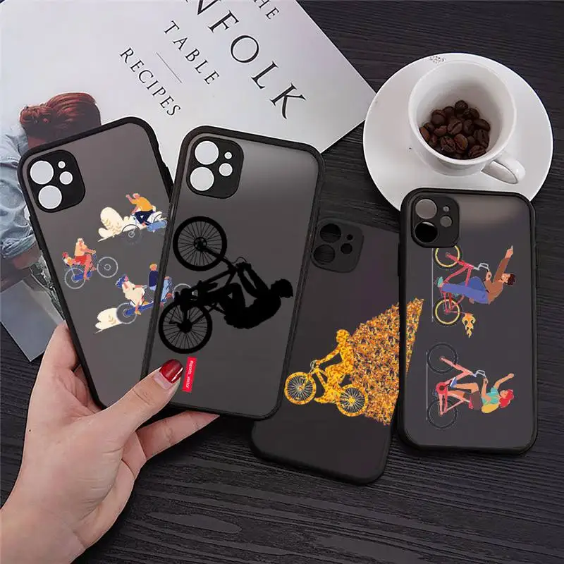 

Bicycle Bike Sport Phone Case Transparent Matte for iPhone 7 8 11 12 s mini pro X XS XR MAX Plus Clear mobile bag iphone 12