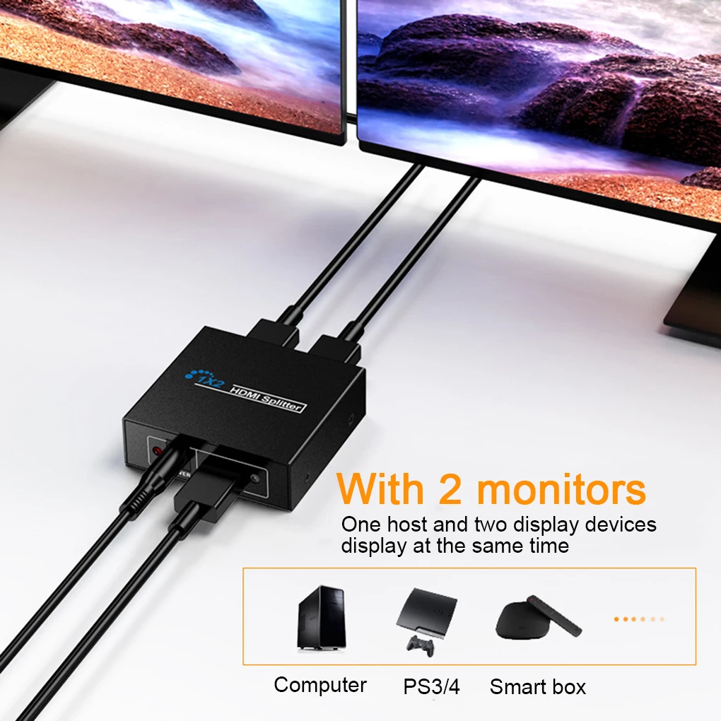

HD Splitter Full HD 1080p Video Switch Adapter 1 input 2 Outputs Amplifier Display Converter EU Plug