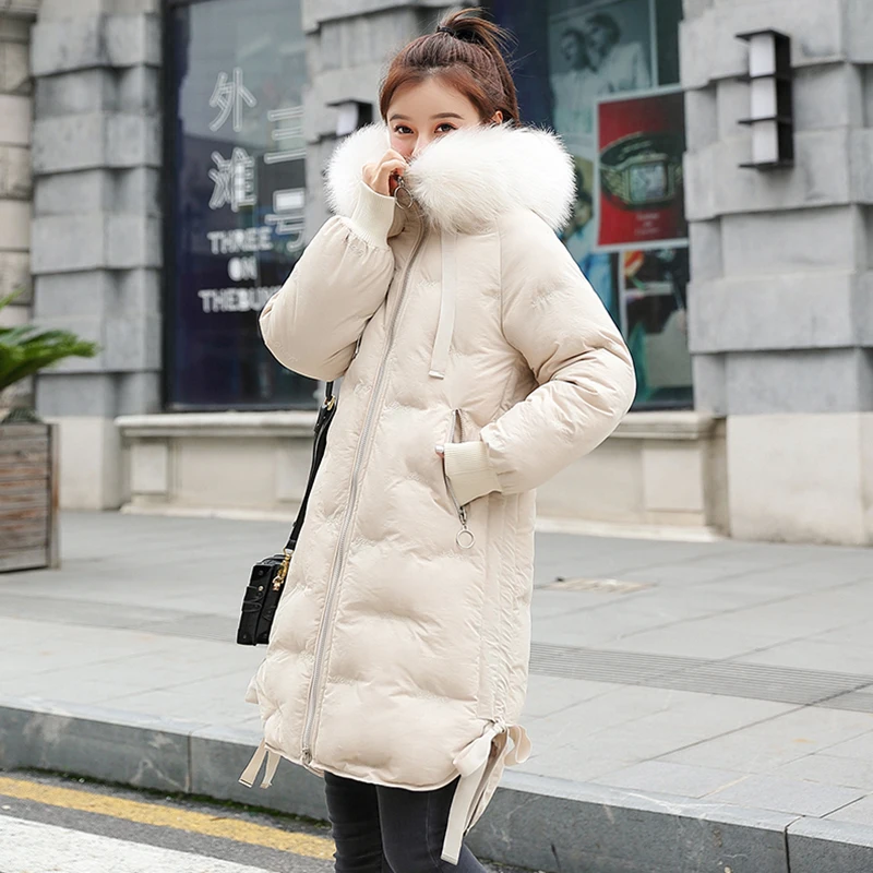 Winter Parkas 2019 new elegant embroidery letter hooded thick long women's fur collar jacket winter snow degree jackets coat