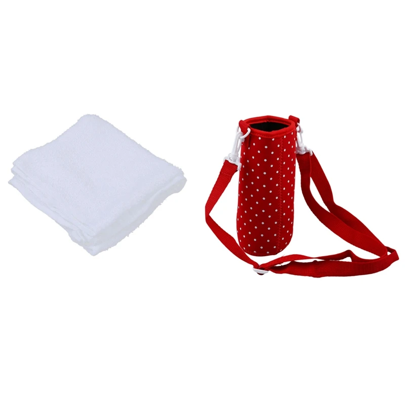 

1 Pcs 500ML Water Bottle Strap Cover Red & 1 Pcs Soft Cotton Hotel Bath Shower Towel