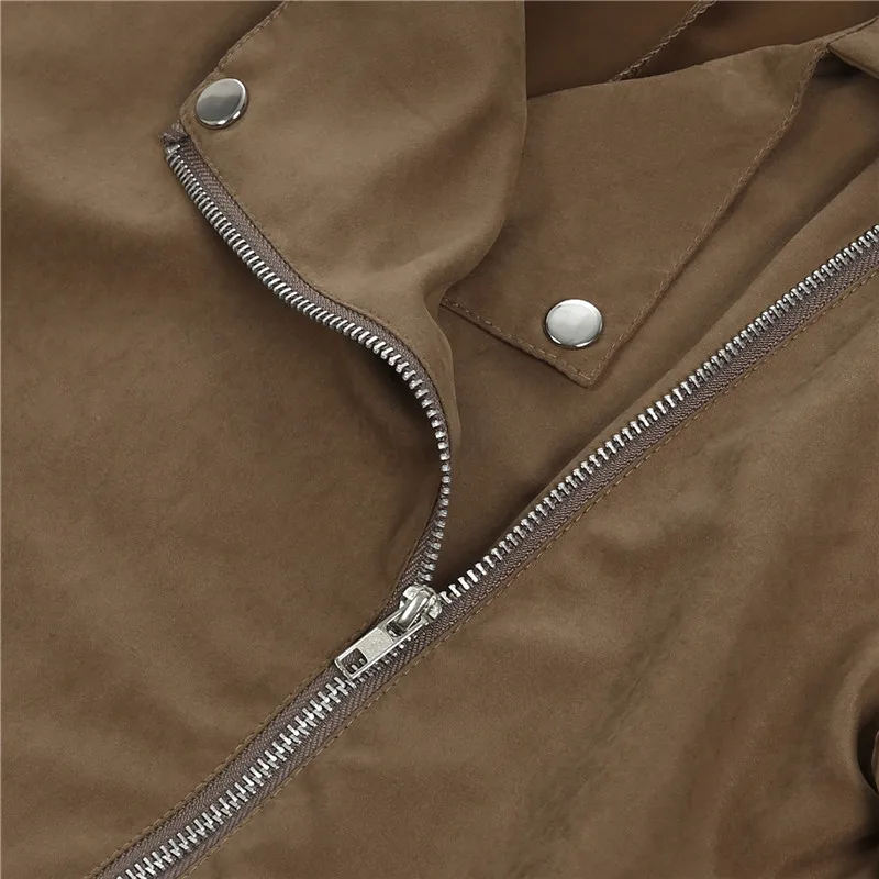 Женское кожаное пальто на молнии повседневное с длинным рукавом|Женские куртки| |