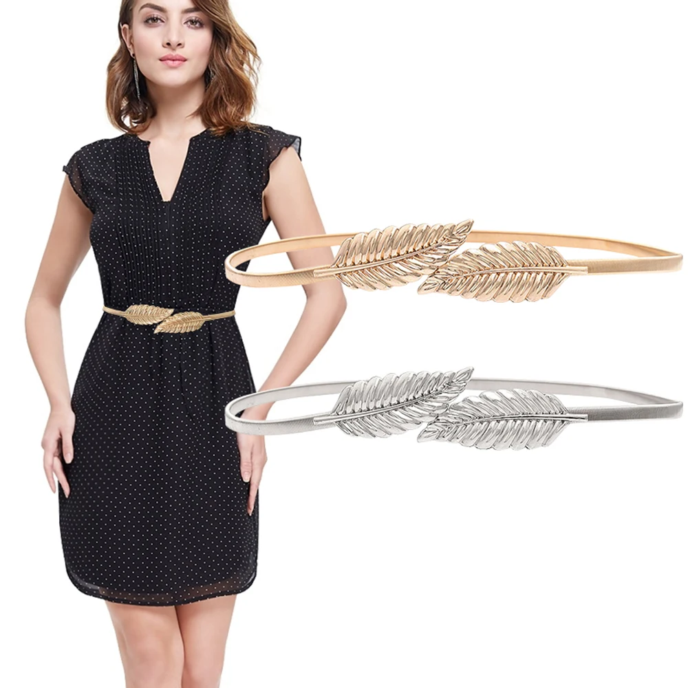 

TRiXY S448 Fashion Elastic Belts Women Chain Waist Belts Silver Golden Metal Plate Formal Dress Belts Girls Thin Strech Belts