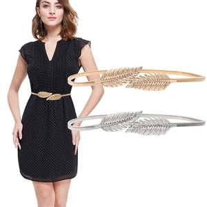 Ремень женский эластичный, серебристыйЗолотой, с металлической пластиной