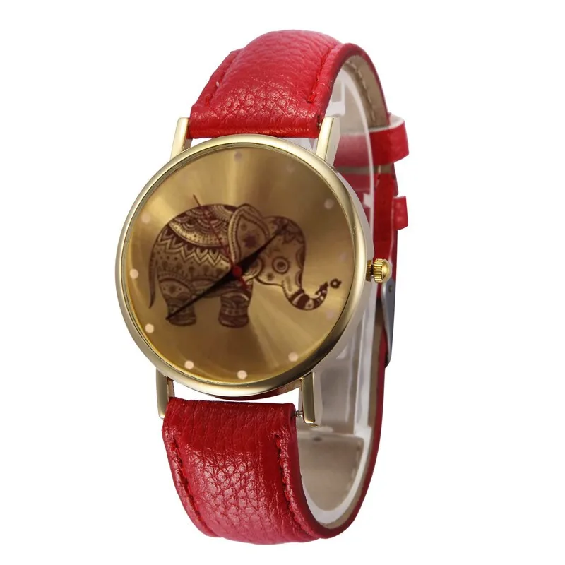 Модные милые женские часы с золотым Рисунком Слона кожаный ремешок кварцевые