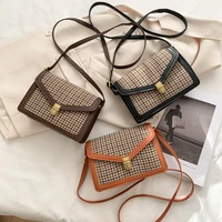 women daily casual plaid pattern shoulder crossbody bags vintage flap envelope pu leather fashion female messenger bags handbag