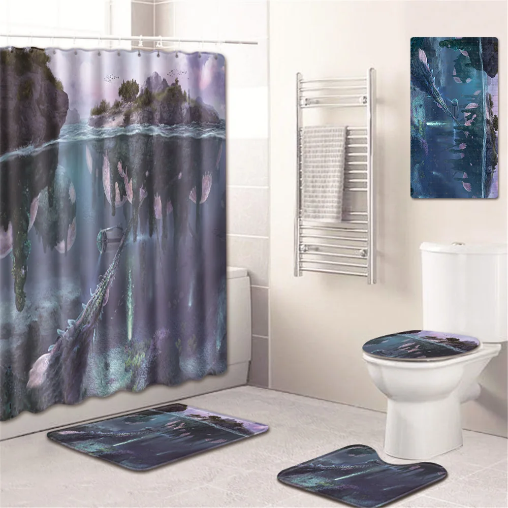 

Shower Curtain Bathroom Mat Toilet Cover Mat Absorbent Non-Slip Home Mat Kitchen Pad Five-Piece Carpet bathroom mat