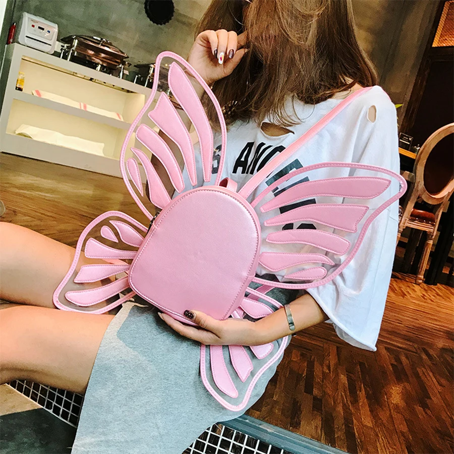 Harajuku рюкзак с бабочкой женский лазерная прозрачная сумка крыльями из