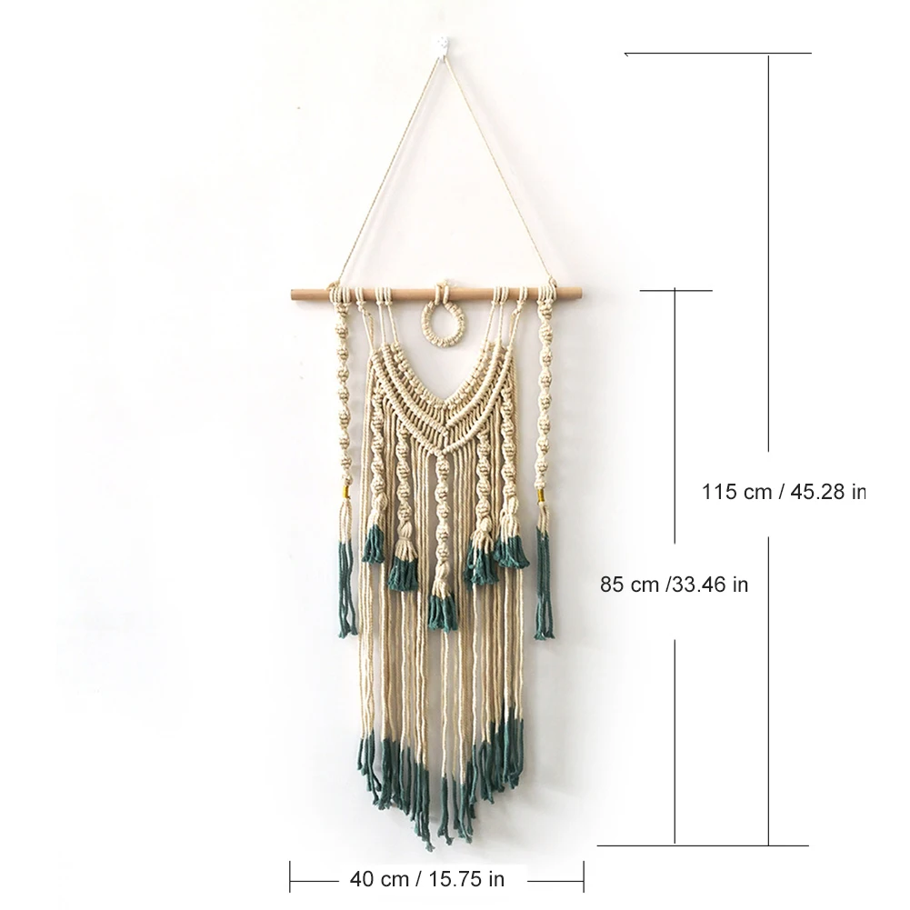 Стене висит зеленые и бежевые Тканый гобелен Boho Chic Ленточки кулон Wall Art Спальня