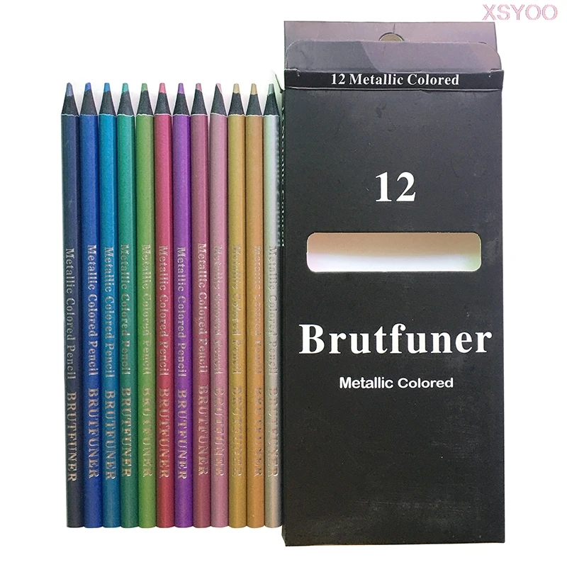 Brutfuner 12pcs Metallic Colored Pencils lapis de cor profissional Golden Color Pencil for School Sketch Painting Gifts