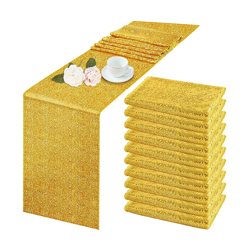 

10 Pcs Sequin Table Runner 12Inch x 71Inch Table Covers for Wedding Birthday Holiday Decor Baby Shower Christmas