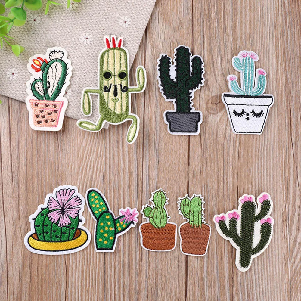 1Pc Cartoon Embroidery Patch Cactus Pineapple Iron On Sew DIY Clothes Stickers Decorative Appliques | Дом и сад