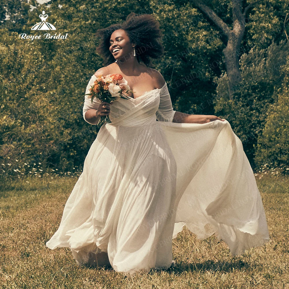 

Romatic Off-the-shoulder Wedding Gown Large Size Women Simple Boho A Line Wedding Dresses for Bridal vestido de noiva princesa