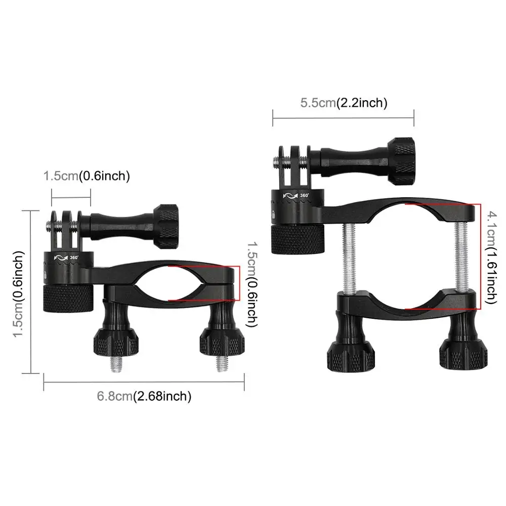 360 Degree Rotation Bike Aluminum Handlebar Adapter Mount &amp Screw for GoPro HERO7/6/5/4 Session /3+/DJI OSMO Action/Xiaoyi |