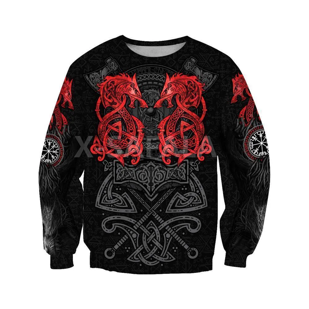 

RED FENRIR VIKING Tattoos 3D Print Spring Hoodie Man Women Harajuku Outwear Zipper Pullover Sweatshirt Casual Unisex