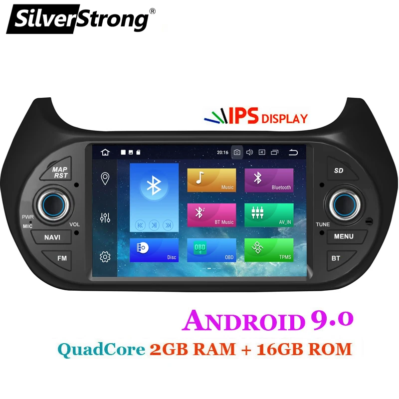 SilverStrong Автомобильный мультимедийный плеер gps Android9.0 Автомагнитола 1Din DVD 4G для FIAT/Fiorino/Qubo/Citroen/Nemo/peugeot/Bipper 2G16G