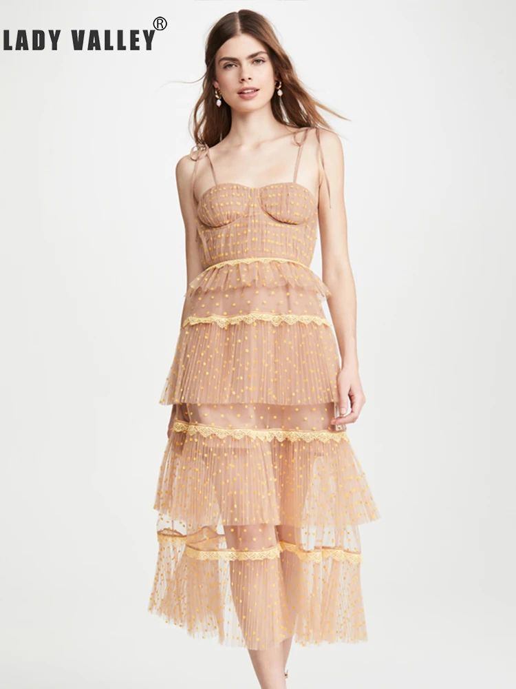 Женское плиссированное платье топ в горошек летнее с контрастной многослойной