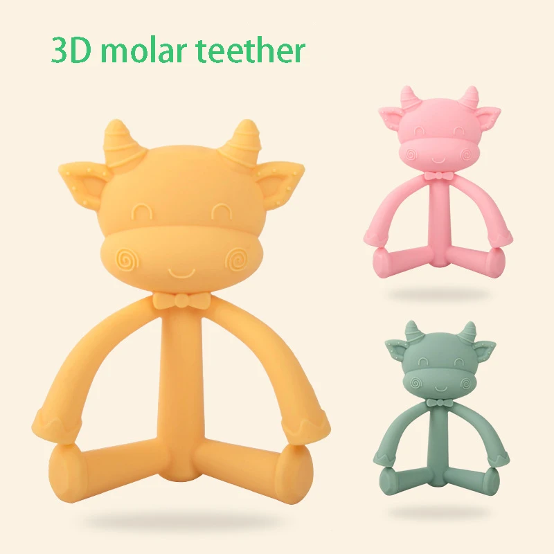 

Silicone Cute 3D Cow Sheep Teethers DIY Baby Ring Teether BPA Free Infant Cute Cartoon Chew Charms Food Grade Kids Teething Toy