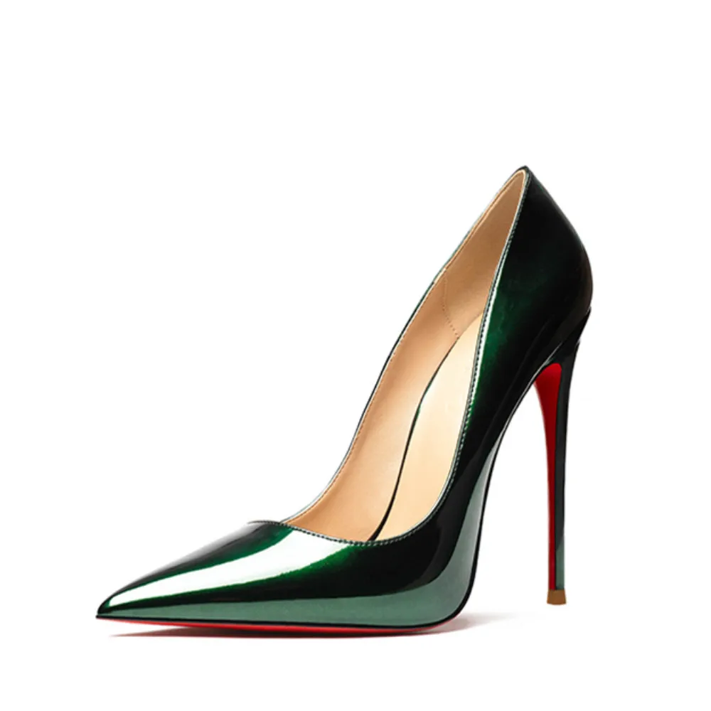 Spring Summer Women's Sexy Pumps 12cm High Heeled Bright Genuine Leather Shoes Wedding Red Bottom Heels Silver Lady Stiletto OL | Обувь