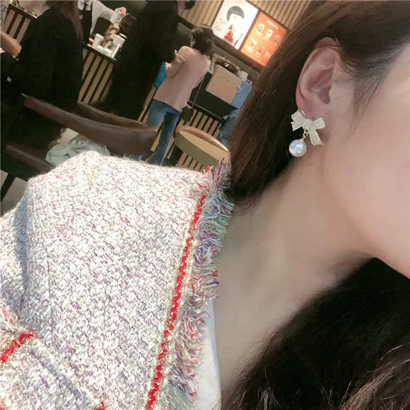 

Bowknot Pearl Earrings For Women Summer 2021 Fashion Vintage Luxury Designer Jewelry S925 Silver Zircon Shiny Dangle Earrings