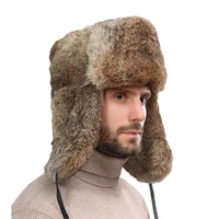 winter bomber hats men warm russian faux fur hat with ear flap pu leather fur trapper cap earflap