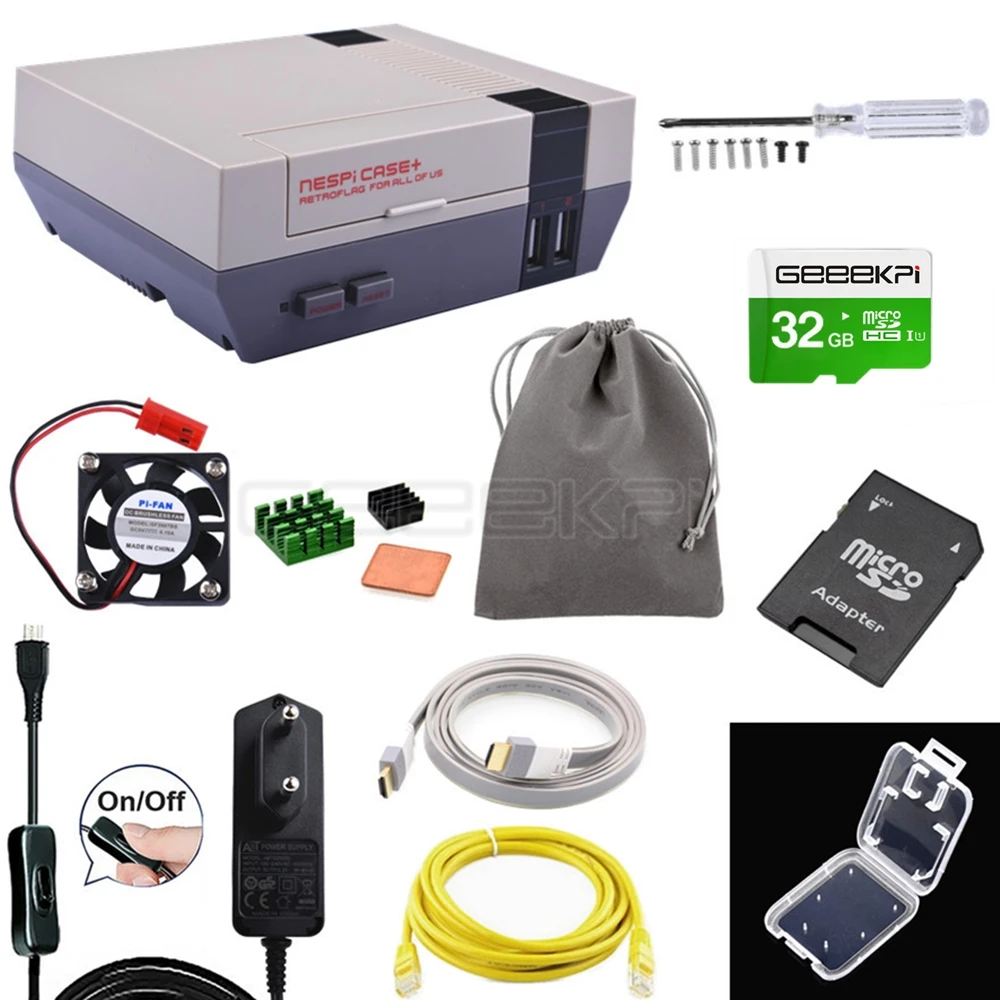 GeeekPi Retroflag чехол NESPI+ плюс Retroflag с опционным Raspberry Pi 3B+(Plus), беспроводной/USB игровой контроллер комплект - Цвет: CASE 32G Power Kit