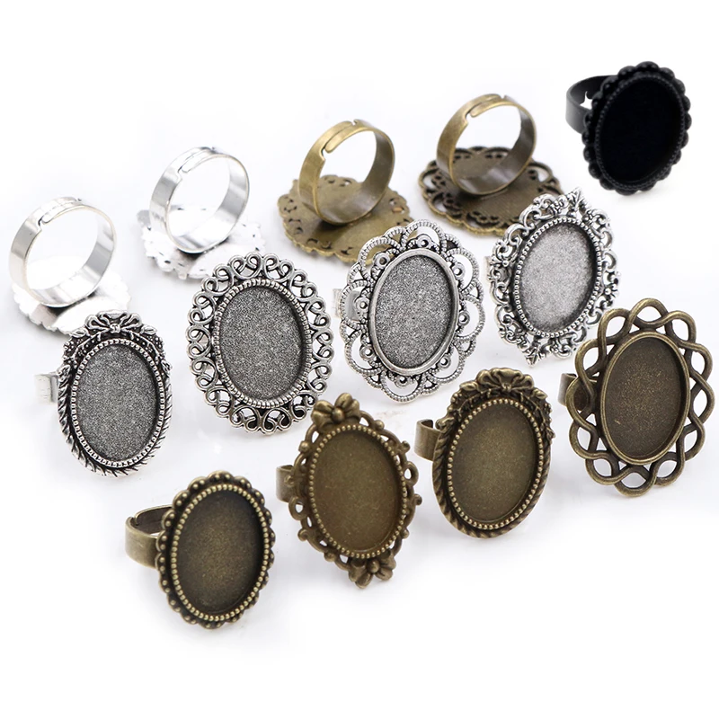 Ajustement 13x18mm 5 pièces Bronze et argent Antique plaqué couleurs ovale réglable anneau