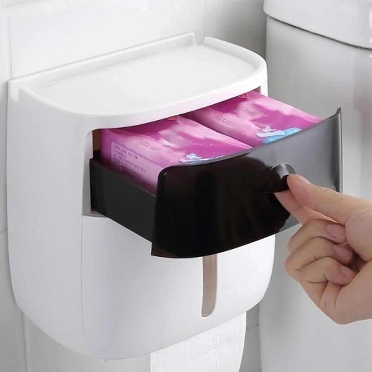 Bathroom Waterproof Tissue Box Plastic Toilet Paper Holder Wall Mounted Storage Box Double Layer Napkin Dispenser Organizer