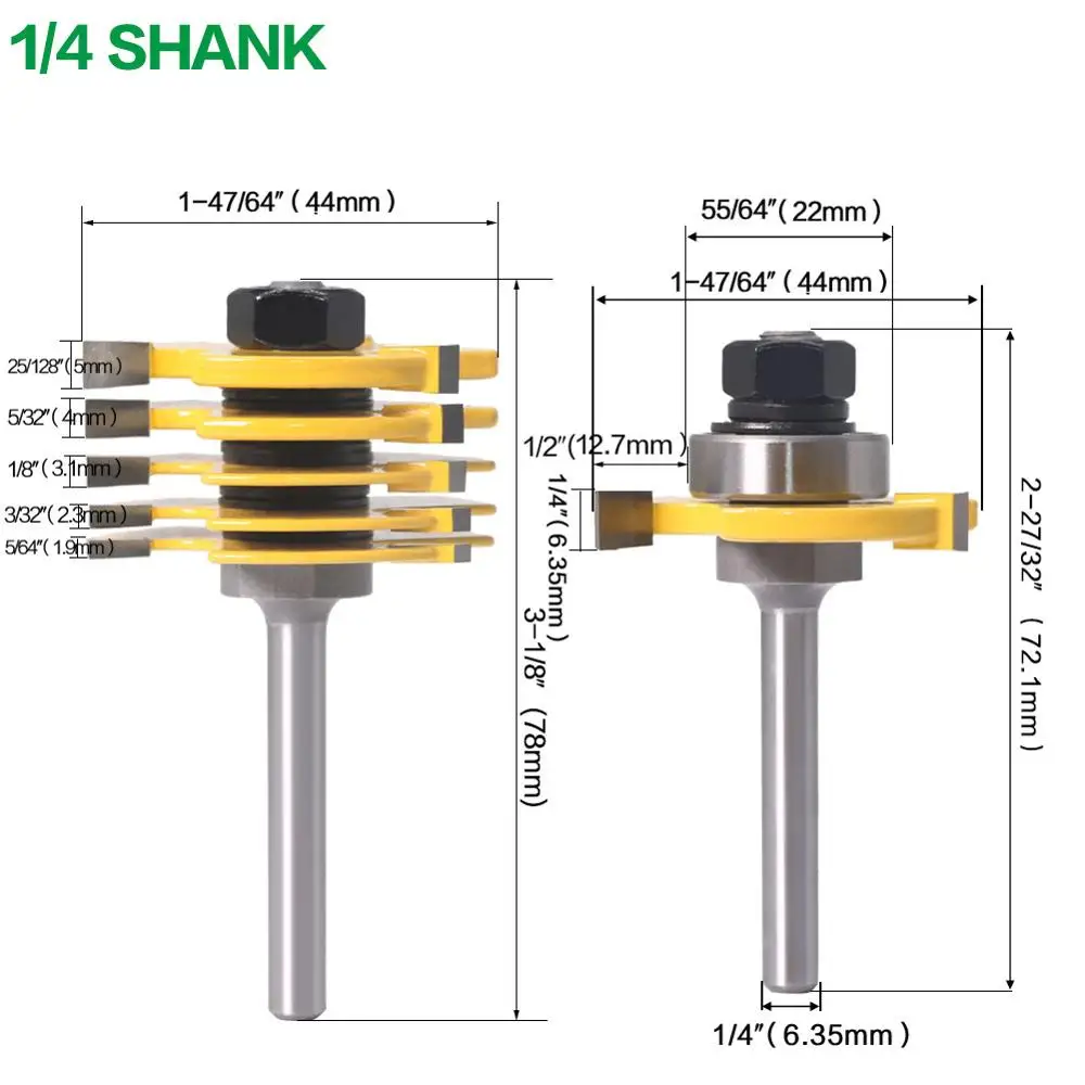 Фото 2Pc 6 Piece Slot Cutter 3 Wing Router Bit Set Woodworking Chisel Cutter Tool- 8