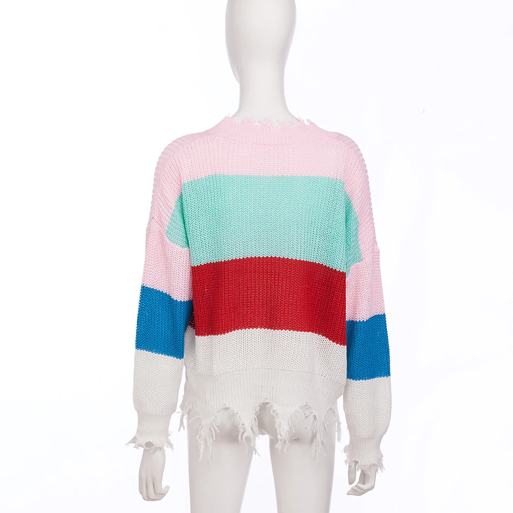 Женский свободный свитер с длинными рукавами и v-образным вырезом кисточками