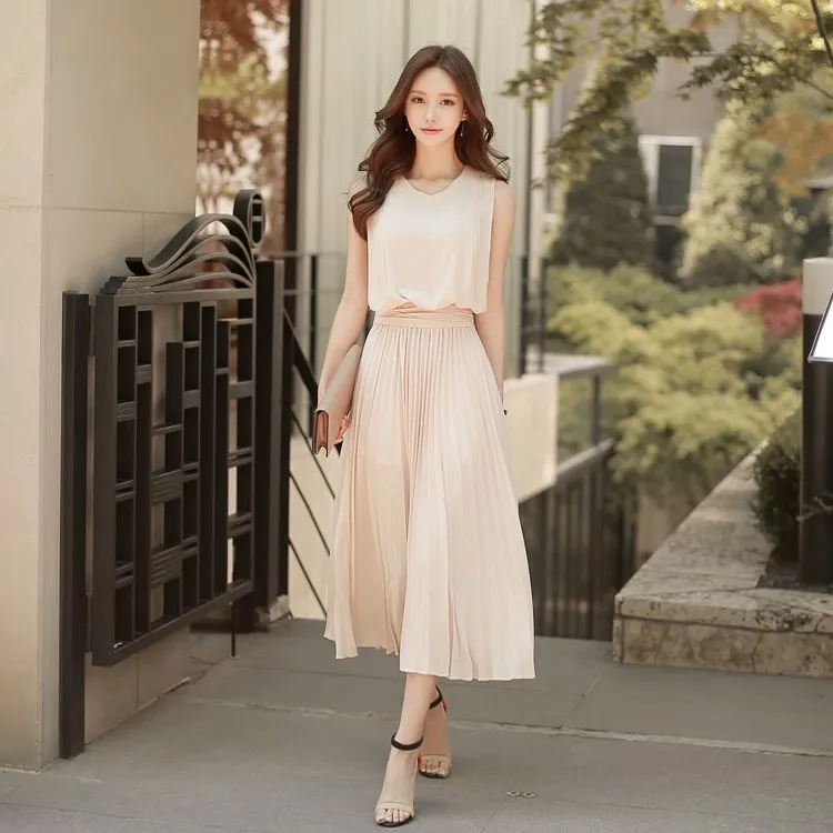 Одежда в стиле бохо плиссированные юбки без рукавов 2020 Ретро стиль женская