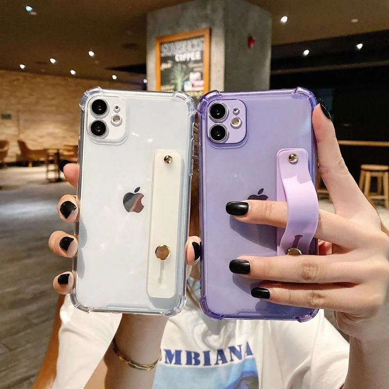 

Флуоресцентный чехол-бампер на запястье для iPhone 11 12 Pro Max 7 8 Plus X XR XS Max 12, противоударный прозрачный чехол-накладка