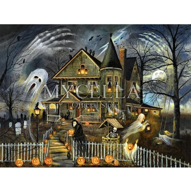 

House Diamond Painting Cross Stitch Cartoon Serise Handicraft 5D Full Drill Diamond Mosaic Halloween Needlework Wall Art DIY