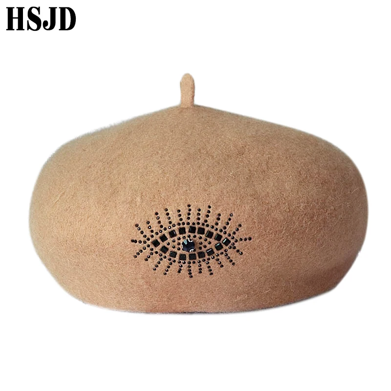 Женский шерстяной берет на осень и зиму Стильный винтажный со стразами декор с