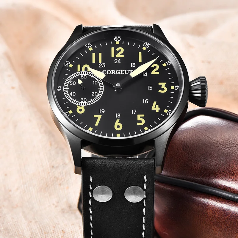 

CORGEUT Brand 2021 44mm Men's Seagull Movement Mechanical Sapphire Watch Leather Manual Winding 316L Pilot Military Watch 2017A