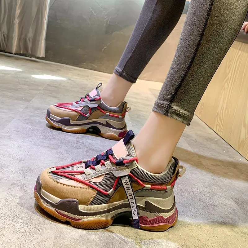 

2021 Women Shoes Fashion Spring Lady Casual Chunky Sneakers Female Running Sports Increasing Platform Increasing Thick Sole