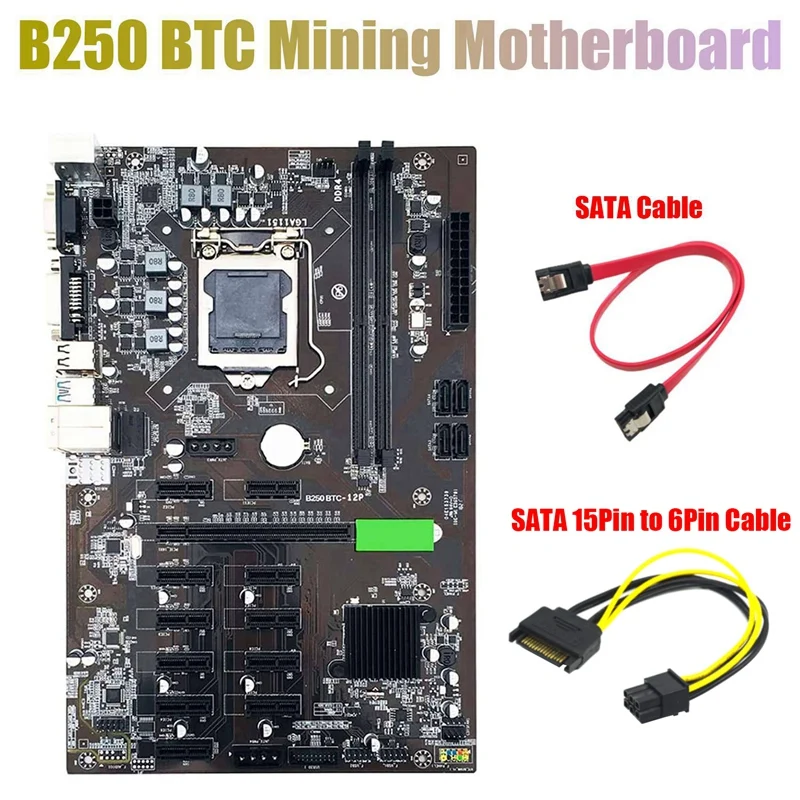 

Материнская плата B250 для майнинга BTC с кабелем SATA 15Pin-6Pin + кабелем SATA 12x, слот для графической карты LGA 1151 DDR4 для майнинга BTC