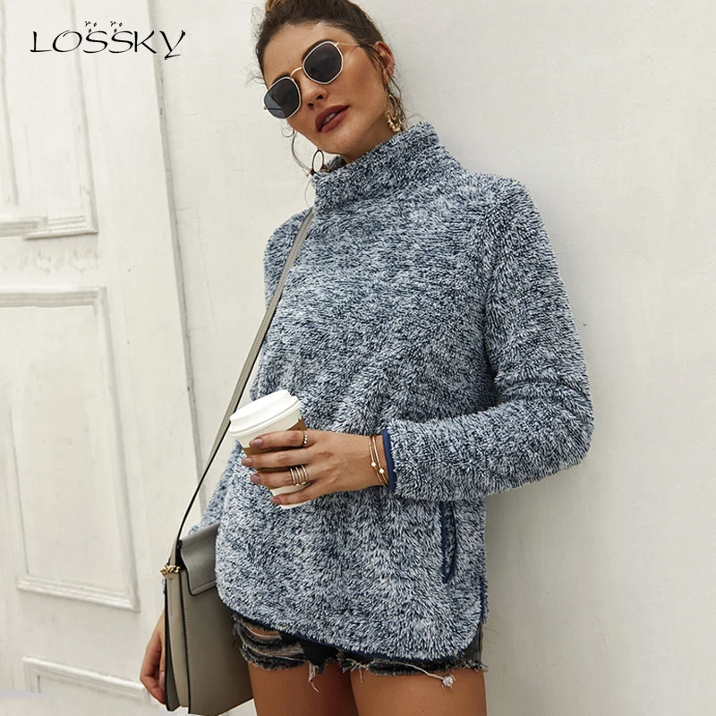 Толстовка Lossky женская теплая флисовая туника с длинным рукавом и высоким воротом