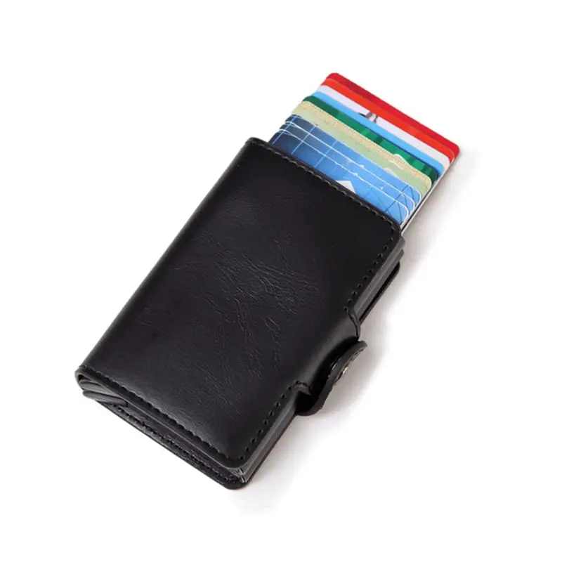 

Men Rfid Wallet Metal Case Aluminum Double Box Leather Credit Card Holders for women Slim Anti Protect Travel ID Cardholder