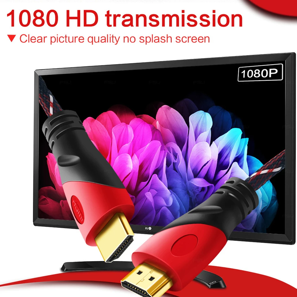 Высокоскоростной HDMI кабель позолоченный Соединитель с красной, черно-белой сеткой 1080 P, 0,5 m, 1 m, 1,5 m, 2 m, 3 m, 5 m, 8 m, 10m