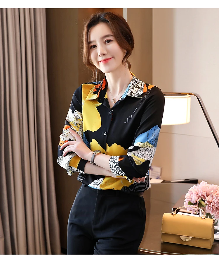 

Новинка 2021, Ранняя весна, Корейская рубашка средней длины, темпераментная рубашка в стиле ретро с принтом, женский свободный шифоновый топ с...