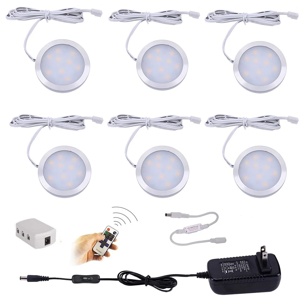 

LED Under Cabinet Lighting 3/4/6/8/10 Pcs Dimmable Puck Lights with RF Remote Control for Kitchen Count Closet Wardrobe Light
